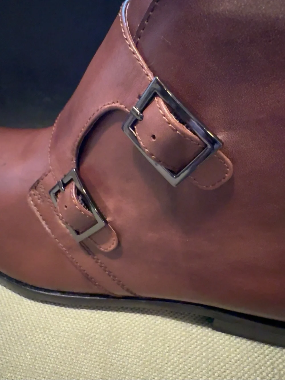 NWT French Connection FC Foyer Cognac Leather Double Monk Strap Boots Size 12